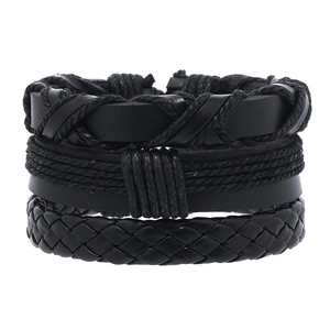 Handmade multilayer black leather tree of life bracelet set for men in vintage style