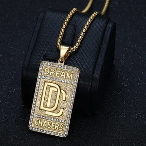 Collier hip hop plaqué or en acier titane avec pendentif rectangulaire DC Dream Chasers
