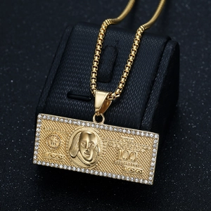 Hip-Hop vergoldete 100-Dollar-Schein Halskette mit glitzerndem Kristallbesatz