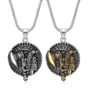 Wikinger Axt Rabe Runen Edelstahl Anhänger Halskette Zweifarbig Gold Silber Nordische Mythologie Retro Punk Schmuck Für Herren Damen