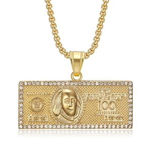 Hip Hop Goldkette mit funkelndem Dollar-Anhänger aus Edelstahl und Box-Kette