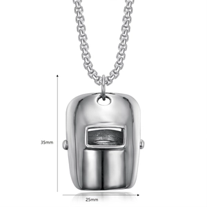 Silver welding mask pendant necklace in titanium steel with 35mm x 25mm dimensions