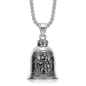 Stainless Steel Saint Christopher Guardian Bell Pendant Necklace Vintage Punk Biker Traveler Amulet Jewelry For Men Women