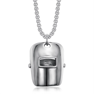 Industrial Style Titanium Steel Welding Mask Pendant Necklace Polished Helmet Pendant For Men Women Unique Fashion Jewelry