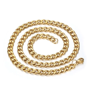 Collier chaîne gourmette en acier inoxydable plaqué or poli avec fermoir mousqueton
