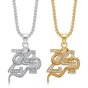 Collier Pendentif Serpent Mamba Numéro 24 Hip Hop en Acier Inoxydable avec Strass Bijoux Icy Out pour Hommes Femmes
