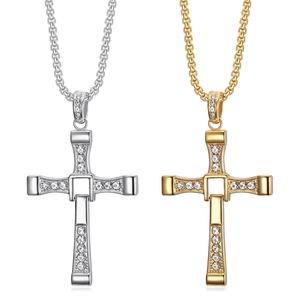 Collier Pendentif Croix en Acier Inoxydable Style Toretto Fast & Furious Avec Strass Incrustés Bijoux Hip Hop Homme Cadeau