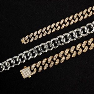 Collana a catena Cuban Link hip hop ghiacciata in oro e argento con strass