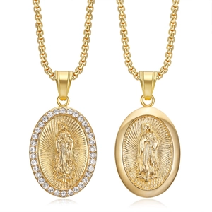 Stainless Steel Our Lady Of Guadalupe Pendant Necklace Rhinestone Inlaid Religious Hip Hop Jewelry For Men Women Gold Silver Finish