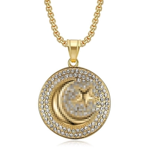 Gold plated hip hop necklace with iced-out Turkey flag moon and star pendant