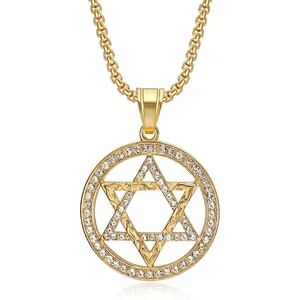 Gold-plated stainless steel necklace featuring a hexagram star pendant with sparkling stones