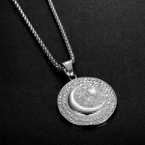 Turkish flag medallion necklace in silver finish with white pavé crystals on a box chain