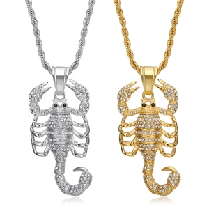 Collier Pendentif Roi Scorpion Hip Hop Acier au Titane Plaqué Or Argent Strass Bijoux Animaux pour Hommes Femmes