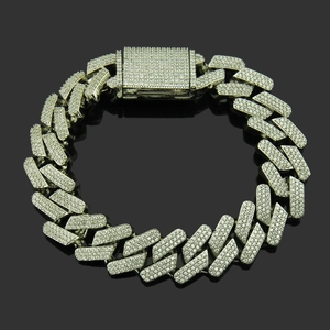 Hip Hop Men Iced Out Cuban Link Bracelet Copper Zirconia Rhombus Pave Hand Chain Jewelry For Men Streetwear Party Accessories