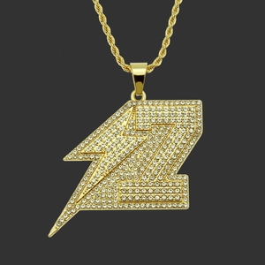 Collier Hip Hop Homme Couleur Or Pendentif Éclair Z Serti de Strass Chaîne Torsadée Bijoux Streetwear Accessoire