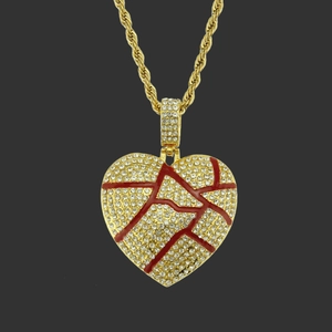 Collier Pendentif Cœur Brisé Hip Hop Iced Out Alliage Strass Acier Inoxydable Chaîne Torsadée Émail Bijoux Street pour Homme Femme