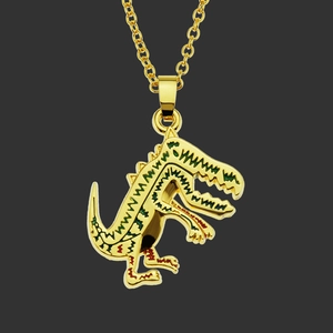 Hip Hop Gold Plated Alloy Dinosaur Pendant Necklace For Men Women Tyrannosaurus Rhinestone Inlaid Streetwear Jewelry