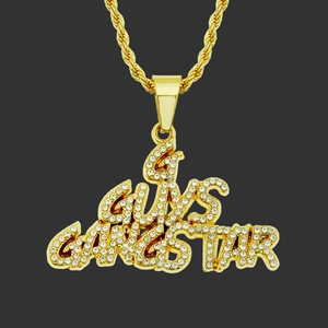 Hip Hop Alloy Rhinestone Pendant Necklace Men Letter Guys Gangstar Iced Out Jewelry Rope Chain Streetwear Accessory