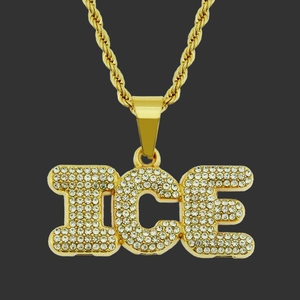 Collier Pendentif Lettre ICE Hip Hop pour Hommes Or Argent Strass Chaîne Torsadée Bijoux de Rue Pendentif