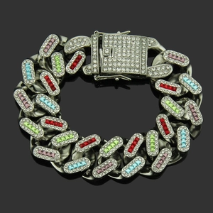 Luxus Herren Hip Hop Legierung Mehrfarbig Strass Kubanische Gliederkette Armband Iced Out Breit Streetwear Fashion Armband Schmuck Geschenk