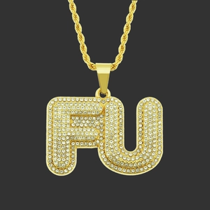 Collier Pendentif Lettre FU Hip Hop Iced Out Alliage Strass Chaîne Torsadée Bijoux Plaqué Or Argent pour Hommes Femmes