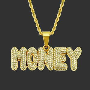 Collier Pendentif Lettre Money Hip Hop Iced Out Pour Hommes Bijoux En Alliage Et Strass Avec Chaîne De Corde Dorée Streetwear