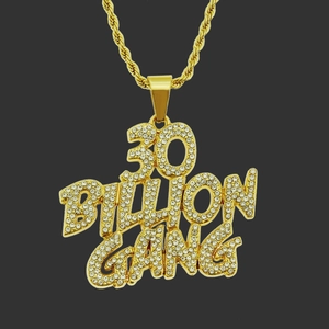 Hip Hop 30 Billion Gang Letter Pendant Necklace For Men Iced Out Rhinestone Alloy Iron Rope Chain Gold Silver Fashion Jewelry