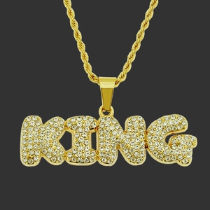Ανδρικό Κολιέ Μενταγιόν Με Γράμμα King Hip Hop Κοσμήματα Από Κράμα Στρας Με Χρυσή Ασημένια Αλυσίδα Σχοινί Για Δώρο Πάρτι