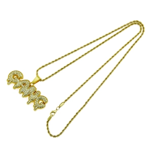 Collier hip hop chaîne torsadée dorée avec pendentif GANG serti de strass brillants