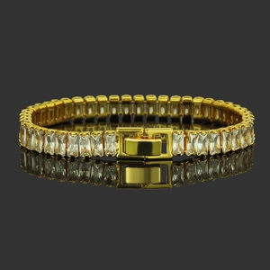 Bracelet Rivière Tendance en Cuivre Taille Émeraude Zirconia Punk Hiphop Bracelet Serti de Zircon Or Argent Bijoux Unisexe Cadeau
