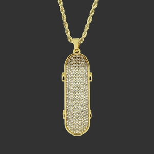 Hip Hop Skateboard Pendant Necklace For Men Women Iced Out Rhinestone Alloy Skateboard Jewelry Gold Silver Rope Chain