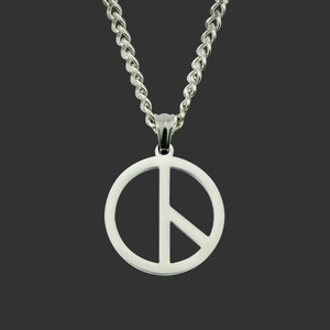 Titanstahl Friedenszeichen Anhänger Halskette Für Herren Minimalistisch Silber Poliert Geometrisch Rund Hohl Panzerkette Hip Hop Schmuck