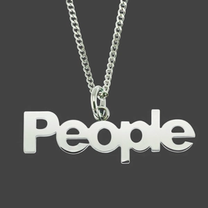 Collier avec Pendentif Lettre People en Acier Inoxydable Hip Hop pour Hommes Femmes Chaîne Gourmette en Alliage Rétro Argent