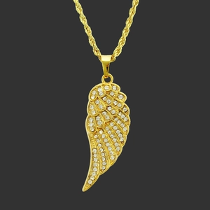 Collana con Ciondolo Ali di Angelo Hip Hop per Uomo Donna con Strass Lega Catena a Corda Trendy Punk Rap Streetwear