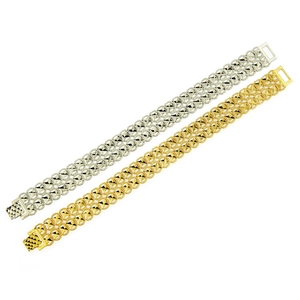 Men's geometric wide bracelet with pyramid studs in gold and silver metallic finishes