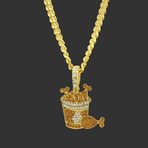 Collier Hip Hop Homme Or Alliage Strass Pendentif Seau de Poulet Frit Maille Cubaine Streetwear Bijoux Street Style