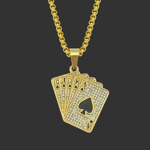 Collier Pendentif Poker Pique Hip Hop Pour Hommes Femmes Alliage Strass Chaîne Vénitienne Bijoux Mode Streetwear Or Argent
