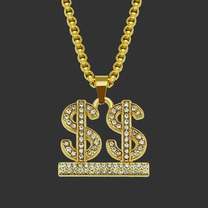 Hip Hop Gold Dollarzeichen Anhänger Halskette Legierung Strass Venezianerkette Herren Schmuck Nachtclub Street Style Accessoire