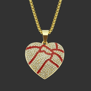 Hip Hop Broken Heart Pendant Necklace For Men Women Gold Plated Alloy Red Enamel Full Rhinestone Inlaid Box Chain Jewelry