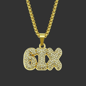 Hiphop 6IX Zahlen Anhänger Halskette Gold Galvanisiert Box Kette Legierung Strass Streetwear Schmuck Geschenk Herren Damen