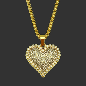 Hip Hop Hart Hanger Halsketting Strass Ingelegde Legering Goud Kleur IJzer Box Ketting Sieraden Voor Heren Dames Street Style