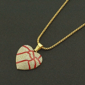 Hip hop style gold broken heart pendant necklace with red enamel and pavé crystals
