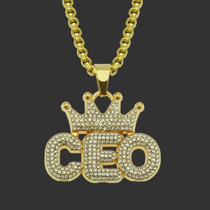 Collier Pendentif Lettres CEO Couronne Hip Hop Iced Out Alliage Strass Chaîne Vénitienne Bijoux Streetwear pour Hommes Femmes Or Argent
