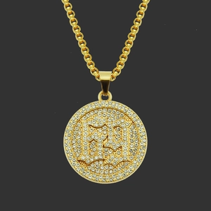 Hip Hop Vereiste Strass Legierung Runde Anhänger Halskette Für Herren Gotische Nummer Buchstabe Geometrische Gold Silber Eisenkette Schmuck