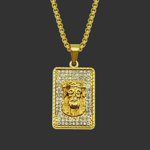Hip Hop Jesus Piece Porträt Anhänger Halskette Legierung Eisen Boxkette Gold Strass Religiös Eingelegt Pave Halskette Für Herren