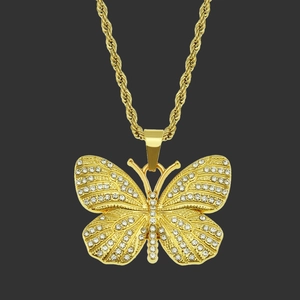 Hip Hop Vereiste Schmetterling Anhänger Halskette Für Herren Und Damen Legierung Strass Schmetterling Schmuck Mit Edelstahl Seilkette