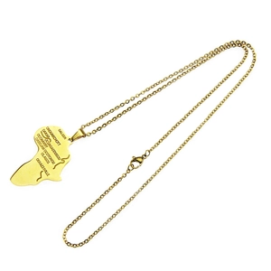 Collana dorata in acciaio inossidabile con ciondolo mappa Africa e nomi città incisi