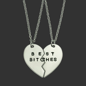 Fashion Silver Splittable Heart Pendant Necklace BEST BITCHES Engraved Alloy Electroplated Jewelry For Men Women Neckwear