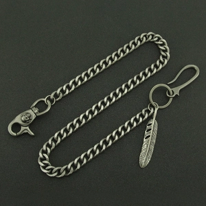 Vintage Metal Leaf Skull Pendant Trousers Chain Men Hip Hop Punk Cuban Waist Chain Jeans Accessory Distressed Surface