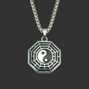 Vintage Yin Yang Tai Chi Bagua Pendant Necklace Men Stainless Steel Alloy Silver Retro Taoism Hip Hop Jewelry Gift